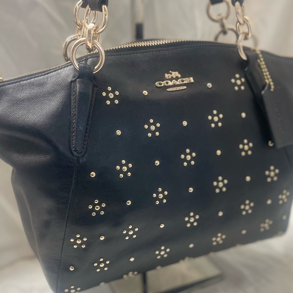 Coach  Rare Black Studded Kelsey Calf Leather Satchel - Picture 5 of 11